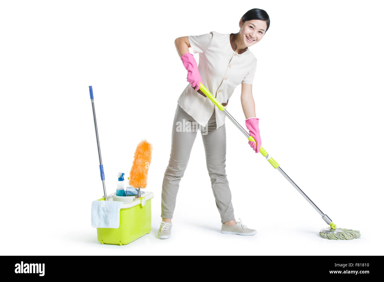 Reiniger mit einem Mopp Stockfoto