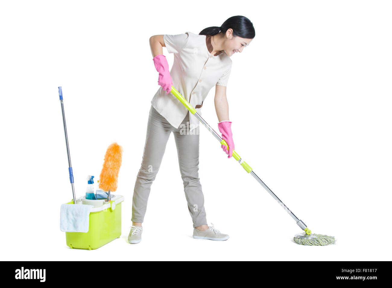 Reiniger mit einem Mopp Stockfoto