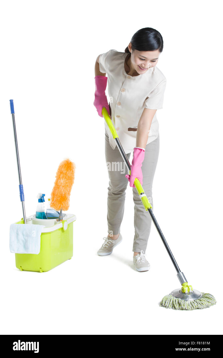 Reiniger mit einem Mopp Stockfoto