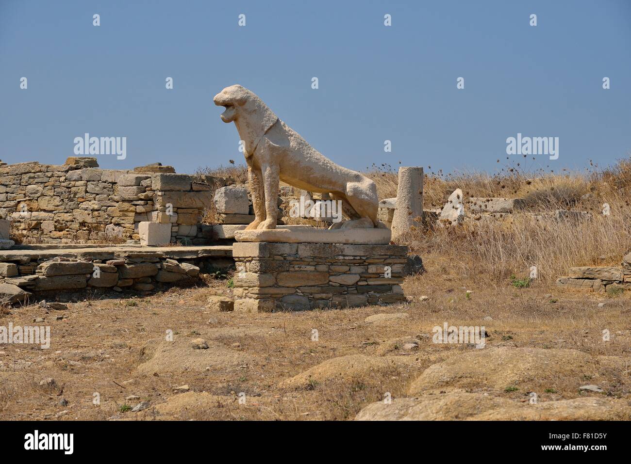 Marmor Löwe auf der Lion-Terrasse, antike Stätte, Delos, UNESCO-Weltkulturerbe, Kykladen, Griechenland Stockfoto