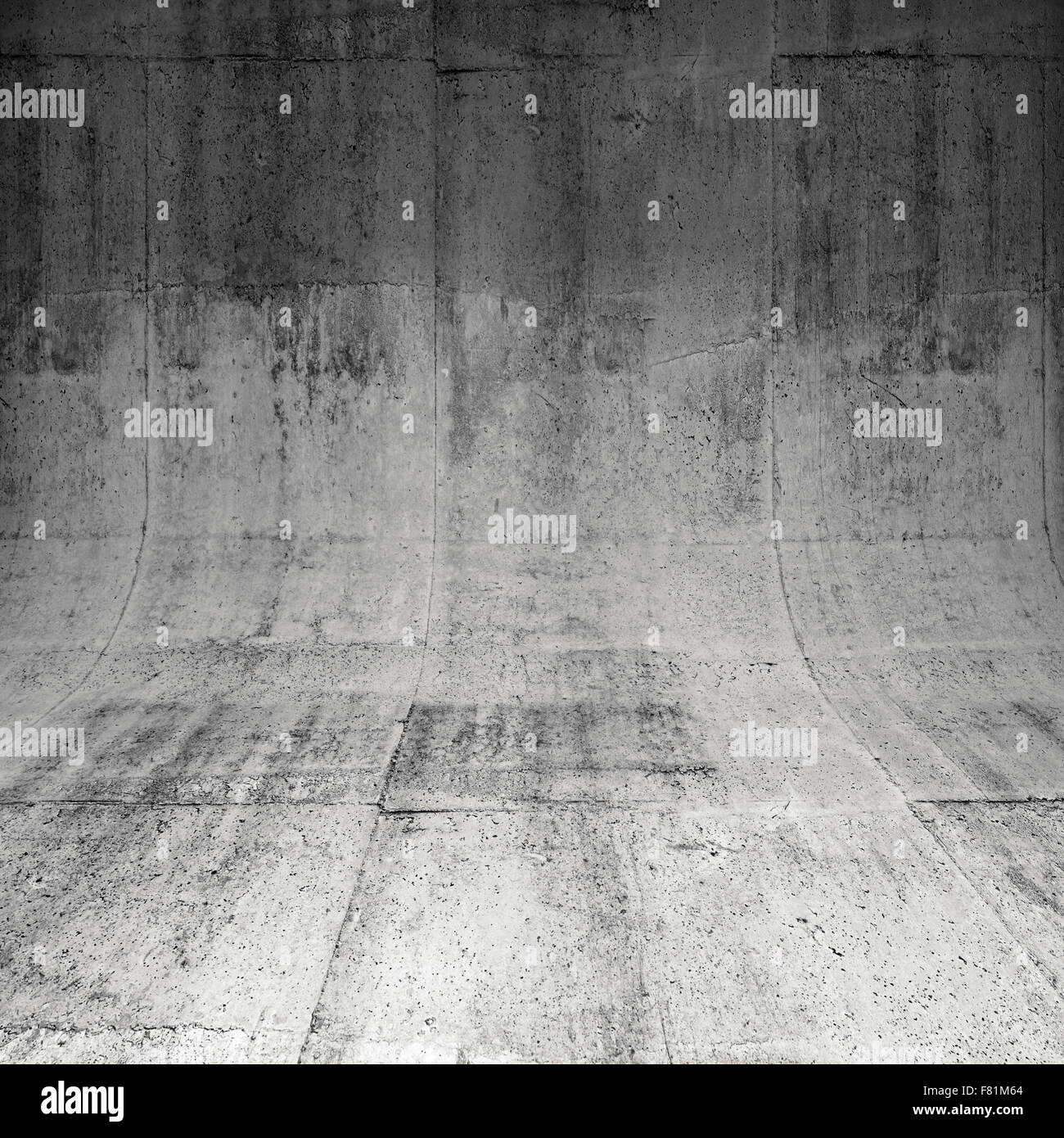 Abstrakte quadratischen Beton Innenraum mit abgerundeter Kante zwischen Fußboden und Wand, 3d Illustration Hintergrund Stockfoto