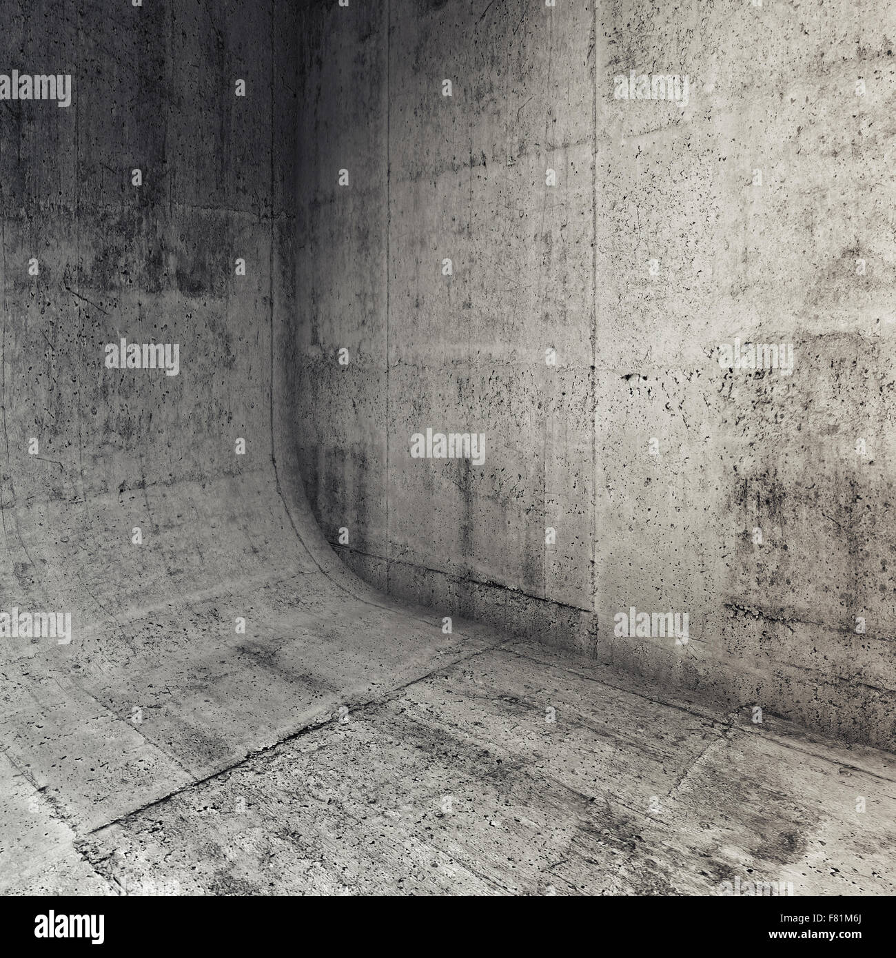 Abstrakte konkrete Interieur mit abgerundeter Kante zwischen Boden und Wand, 3d Illustration, quadratischen Hintergrund Stockfoto