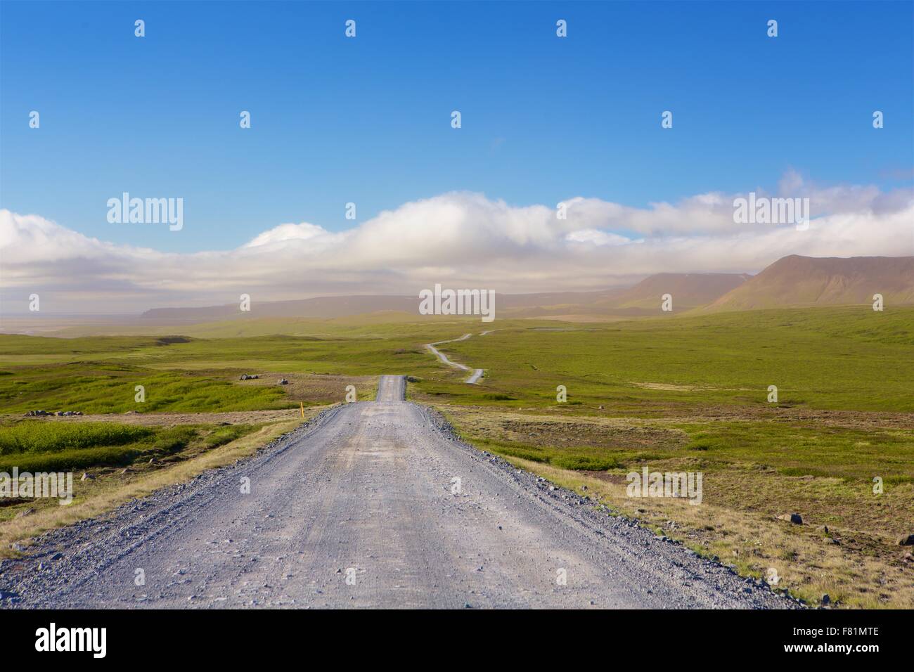 Lange, öffnen, leere Straßen in Island. Der perfekte Ort für einen Roadtrip. Stockfoto