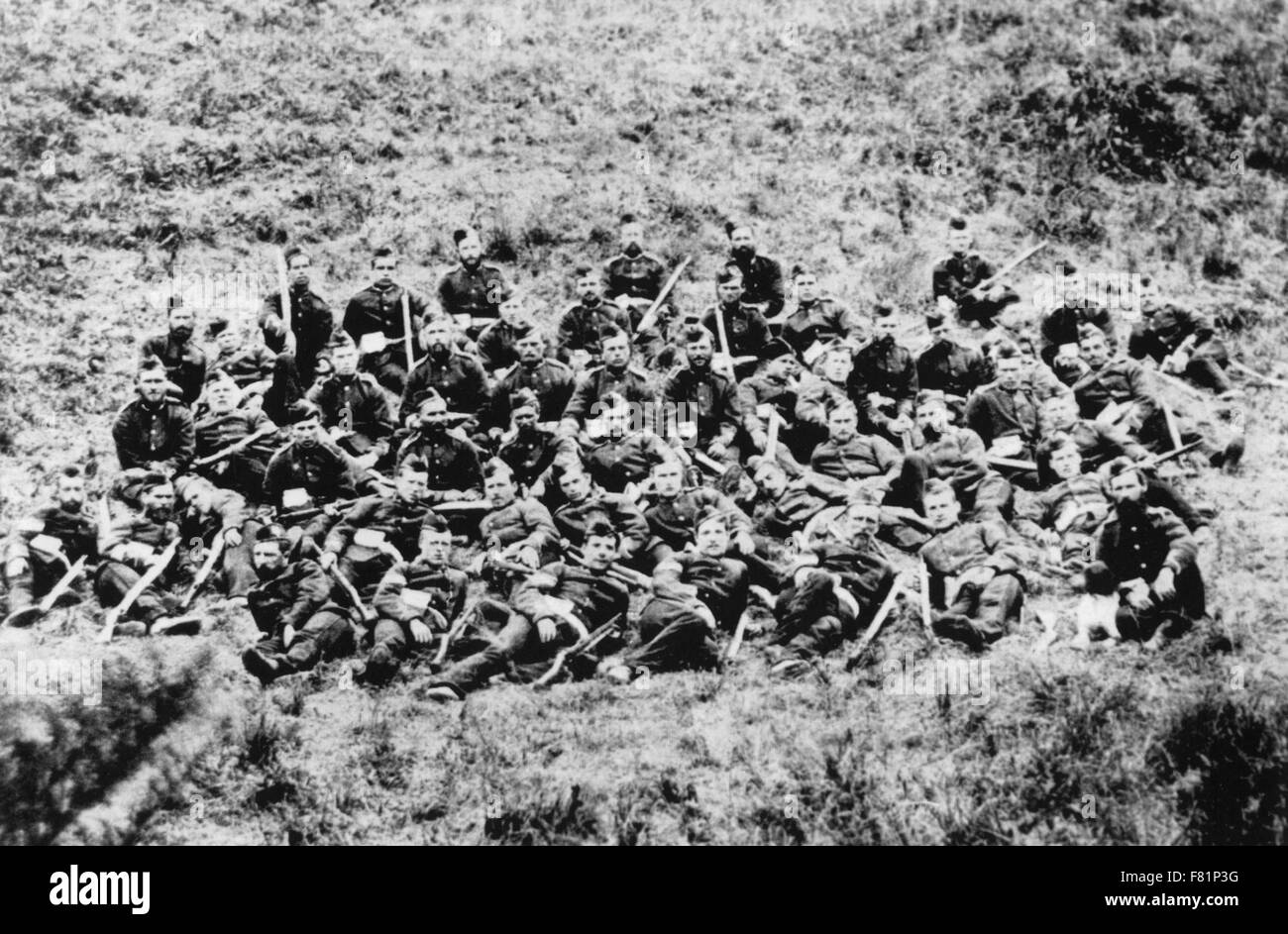 RORKE es DRIFT 22. / 23. Januar 1879. Einige der Soldaten der 24. Regiment of Foot, die während der Schlacht, die Garnison bemannt fotografiert am 26. Januar. Stockfoto