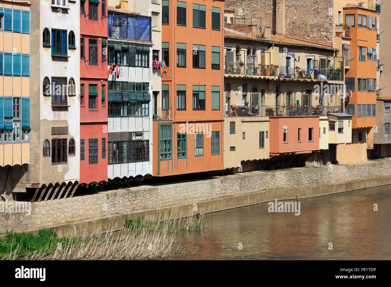 Häuser am Fluss Onyar, Stadt Girona, Katalonien, Spanien, Europa Stockfoto
