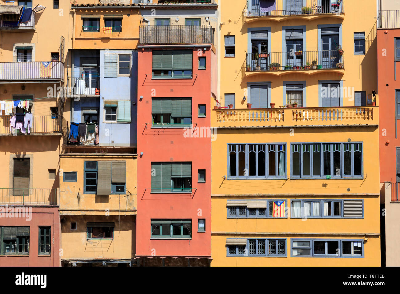 Häuser am Fluss Onyar, Stadt Girona, Katalonien, Spanien, Europa Stockfoto