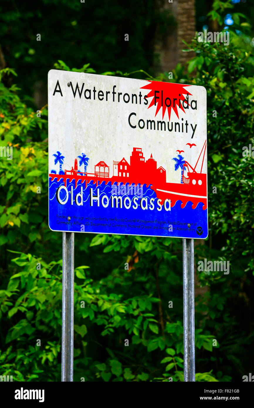 Alten Homosassa Township Zeichen in Zentralflorida Westküste Stockfoto