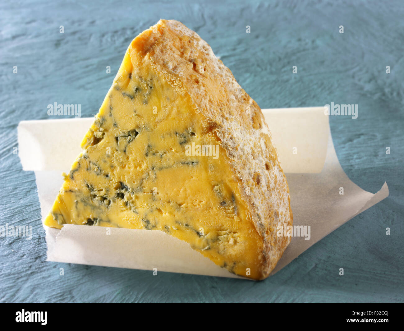 Nahaufnahme eines Keiles blau Shropshire Käse Stockfoto