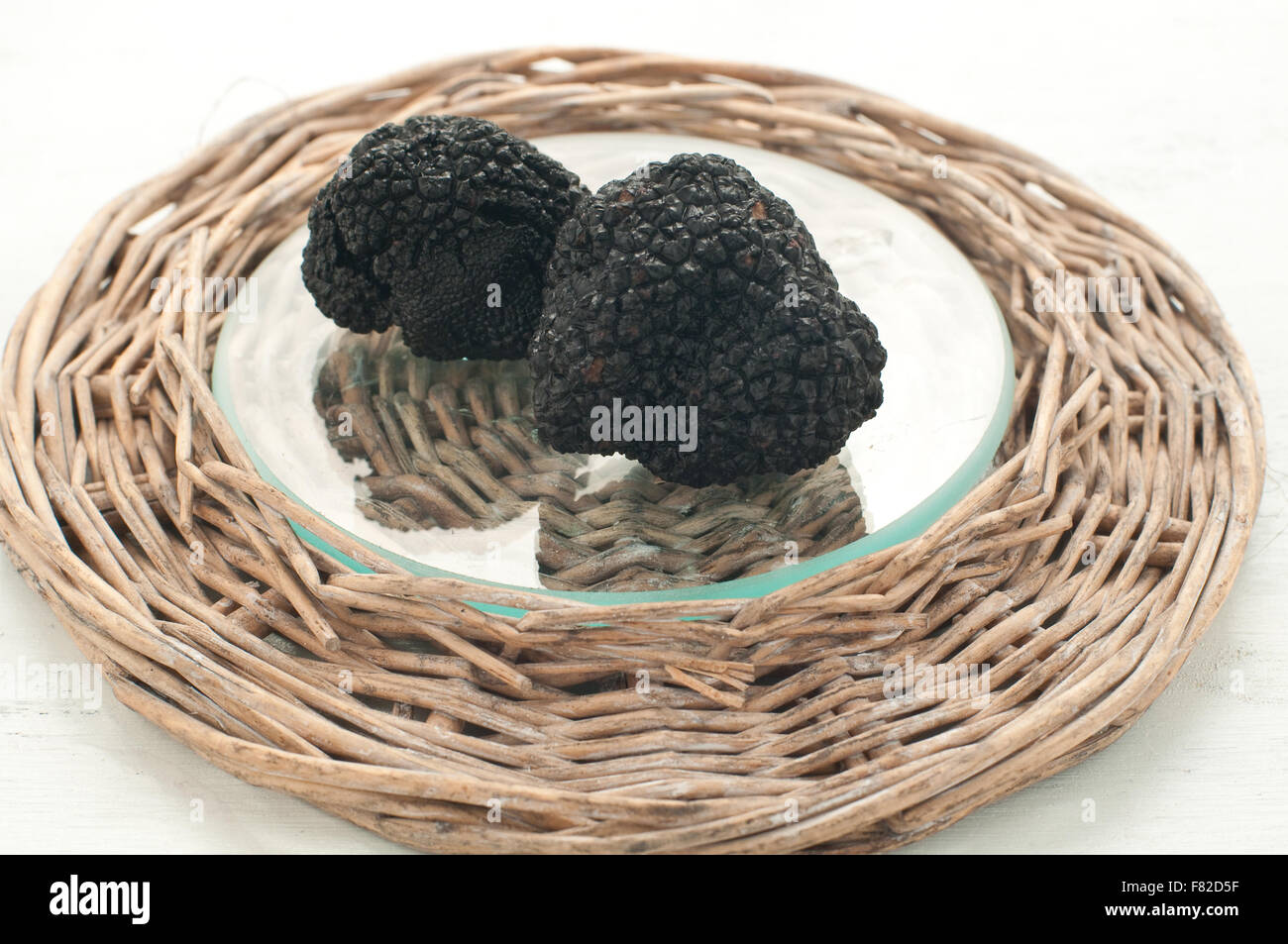 Schwarze winter Trüffel aus Umbrien genannt Scorzoni, Italien Stockfoto