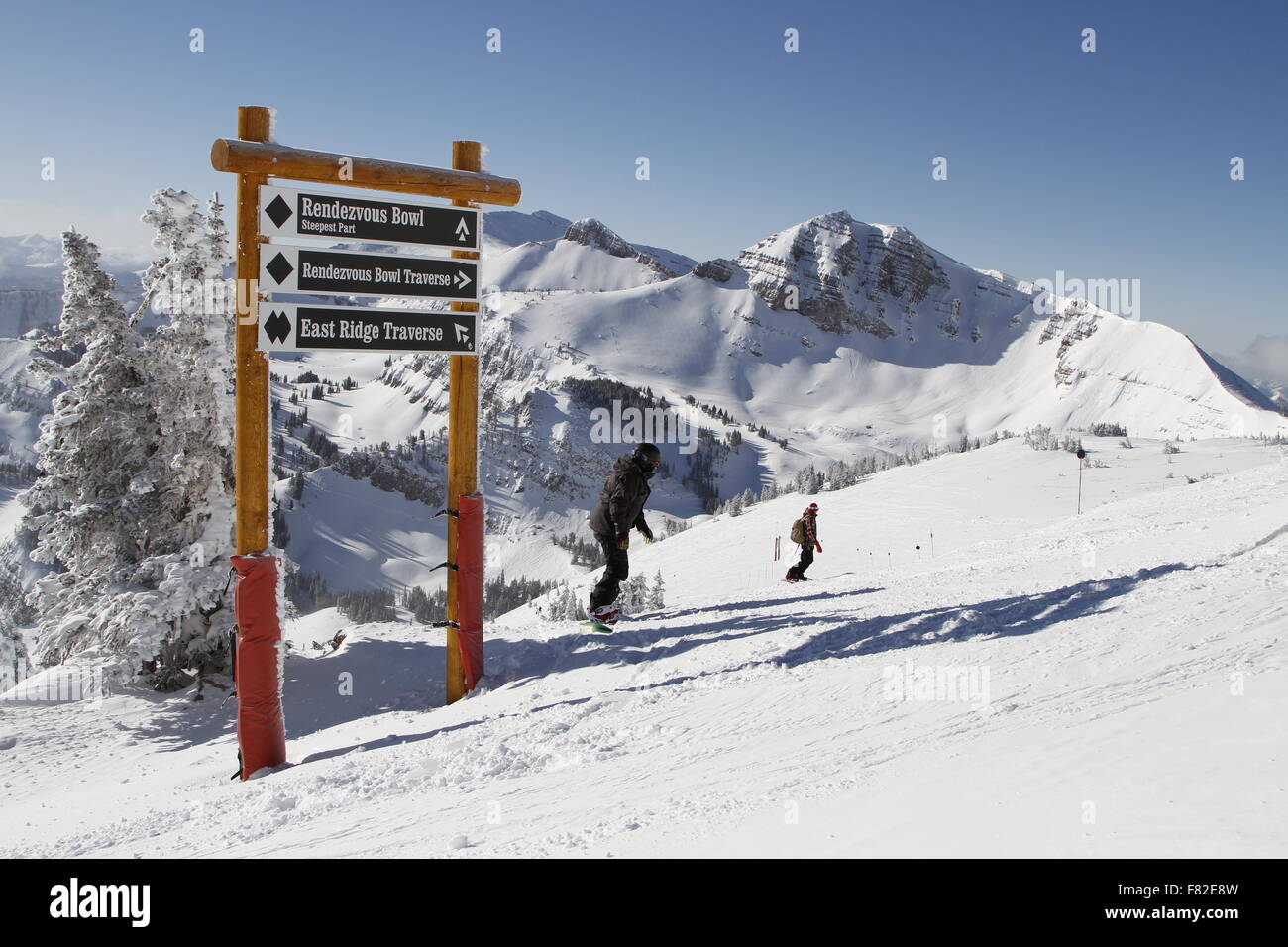 Snowboarder in Jackson Hole Mountain Resort Stockfoto
