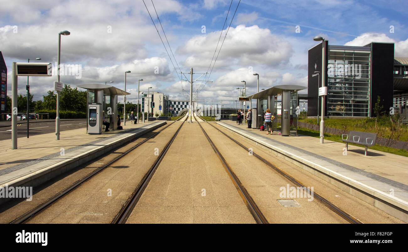 Edinburgh Tram Gleise Weitwinkel Stockfoto