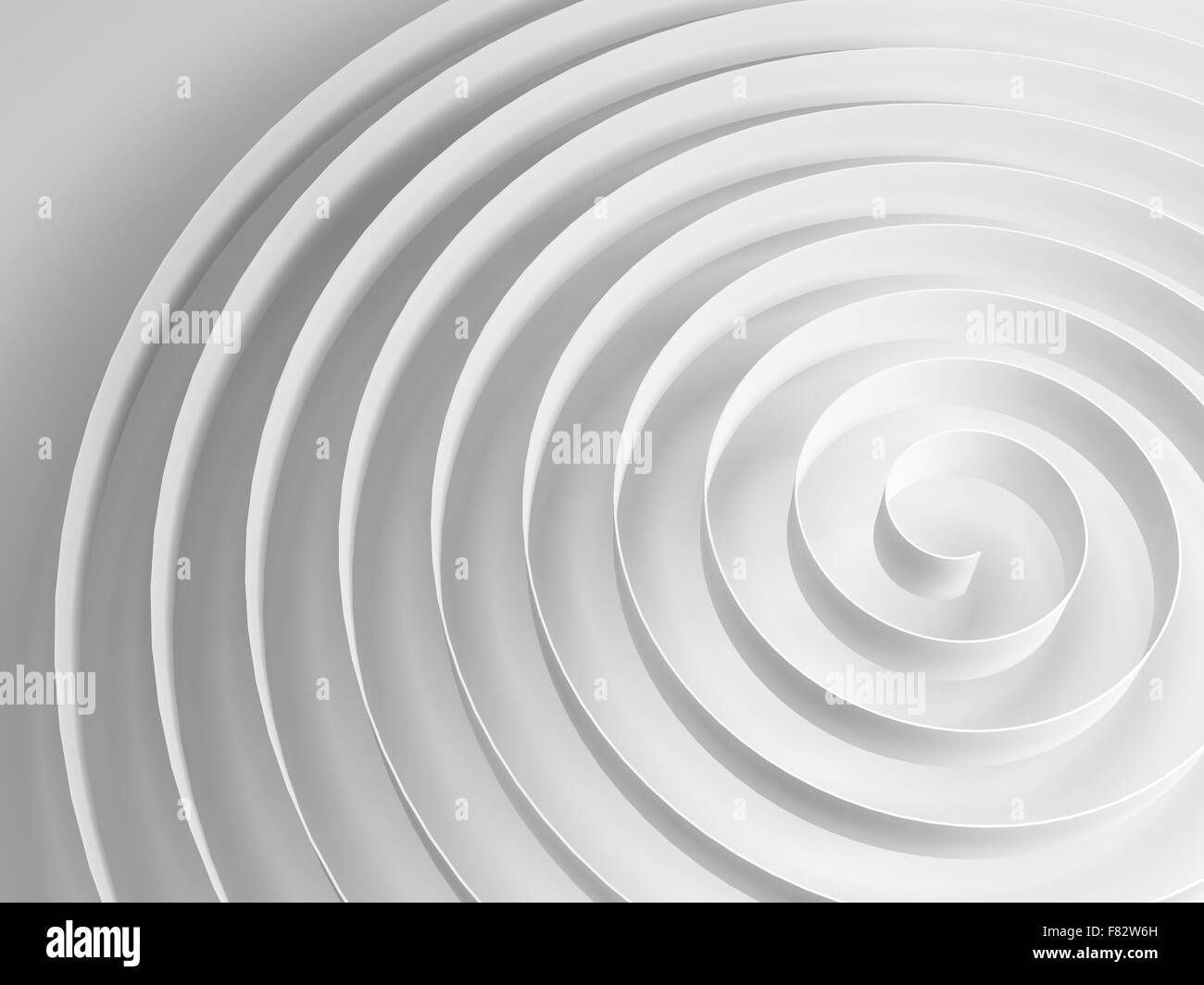 Weiße 3d Spirale mit weichen grauen Schatten, abstrakte digitale Illustration, Hintergrundmuster Stockfoto