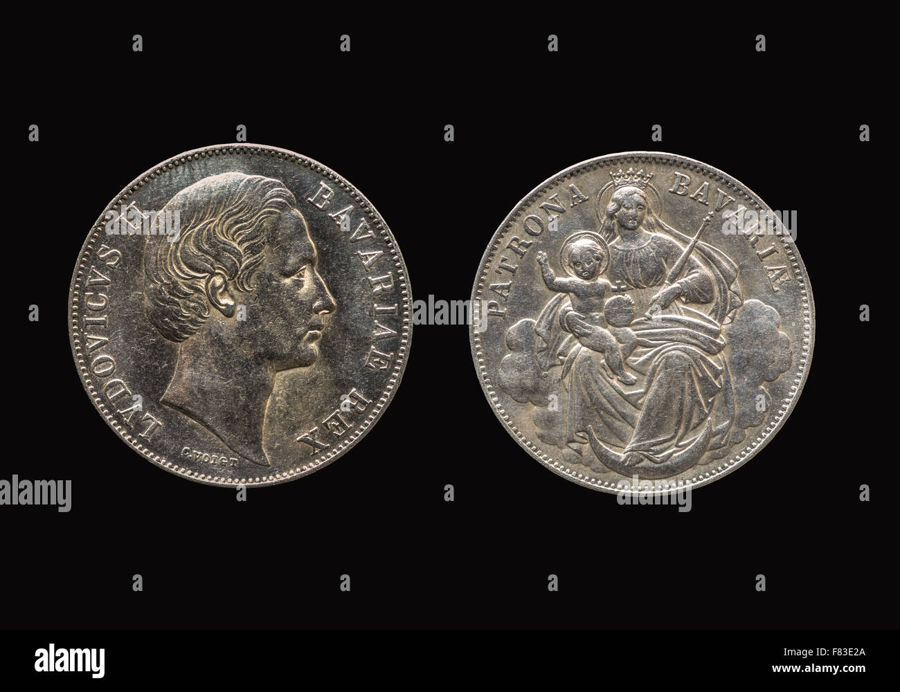 Marientaler, Ludwig II., 1860 Silber münze, vorne und hinten, Bayern,  German Confederation Stockfotografie - Alamy