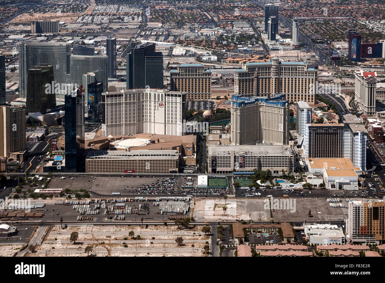 Blick vom Flugzeug, Hotels am Las Vegas Boulevard South, Las Vegas Strip, Strip, Las Vegas, USA Stockfoto