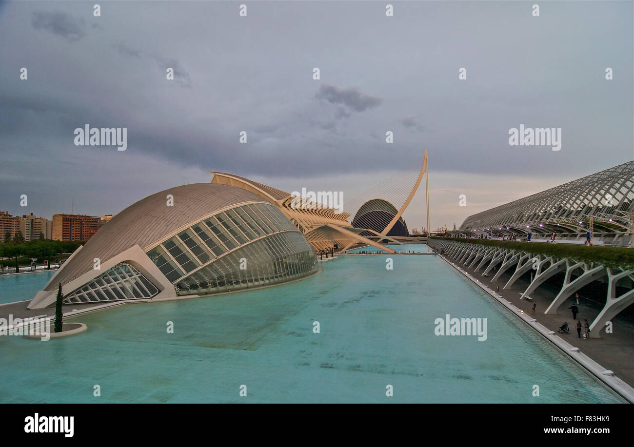 Wissenschaftliche Kulturkomplex in Valencia, Spanien, Architektur von Santiago Calatrava, enthält sieben Gebäude. Stockfoto