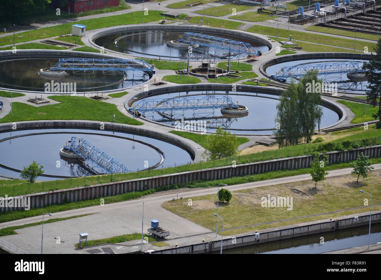 Luftbild der Kläranlage Wasser in Prag, Tschechische Republik Stockfoto