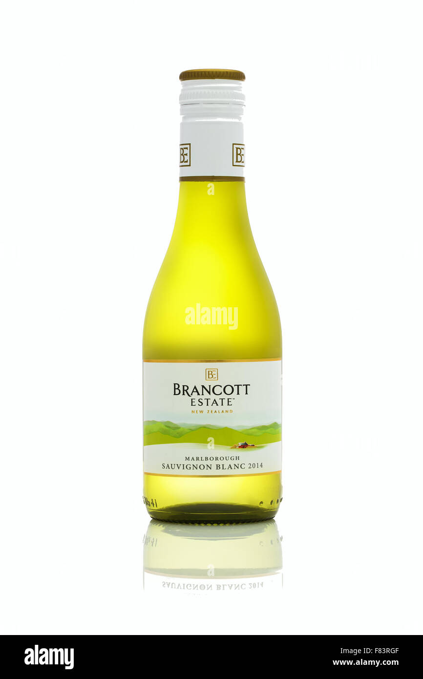Weinflasche Brancott Estate Sauvignon Blanc aus Marlborough, Südinsel, Neuseeland, Stockfoto