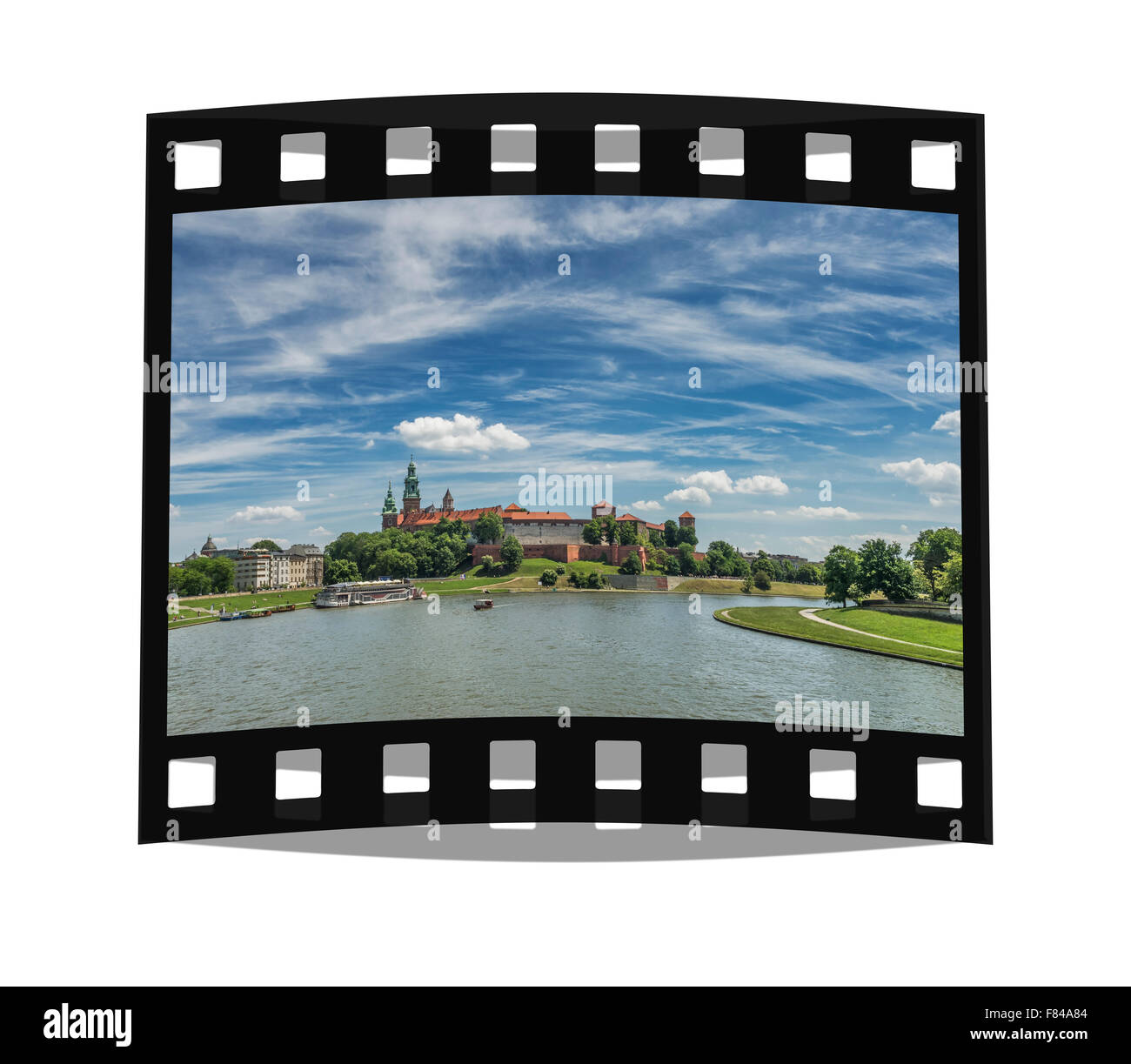 Blick über die Weichsel, Schloss Wawel, der ehemaligen Residenz der polnischen Könige in Krakau, Kleinpolen, Polen, Europa Stockfoto