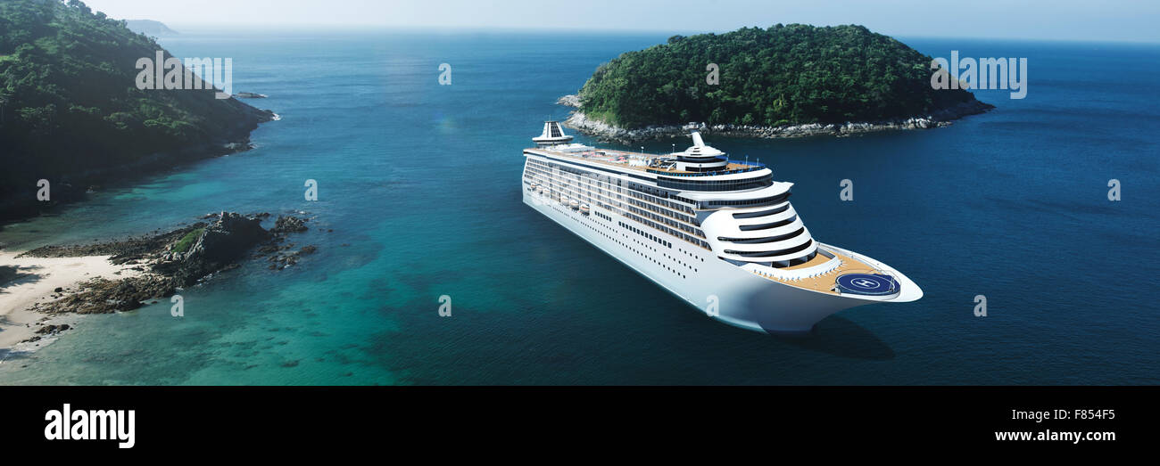 Kreuzfahrt Schiff Urlaub Urlaub Sommer Illustration 3D-Konzept Stockfoto