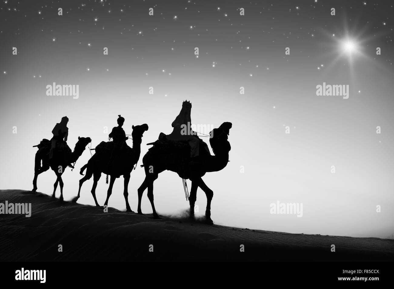 Drei Weise Männer Camel Travel Wüste Bethlehem Konzept Stockfoto