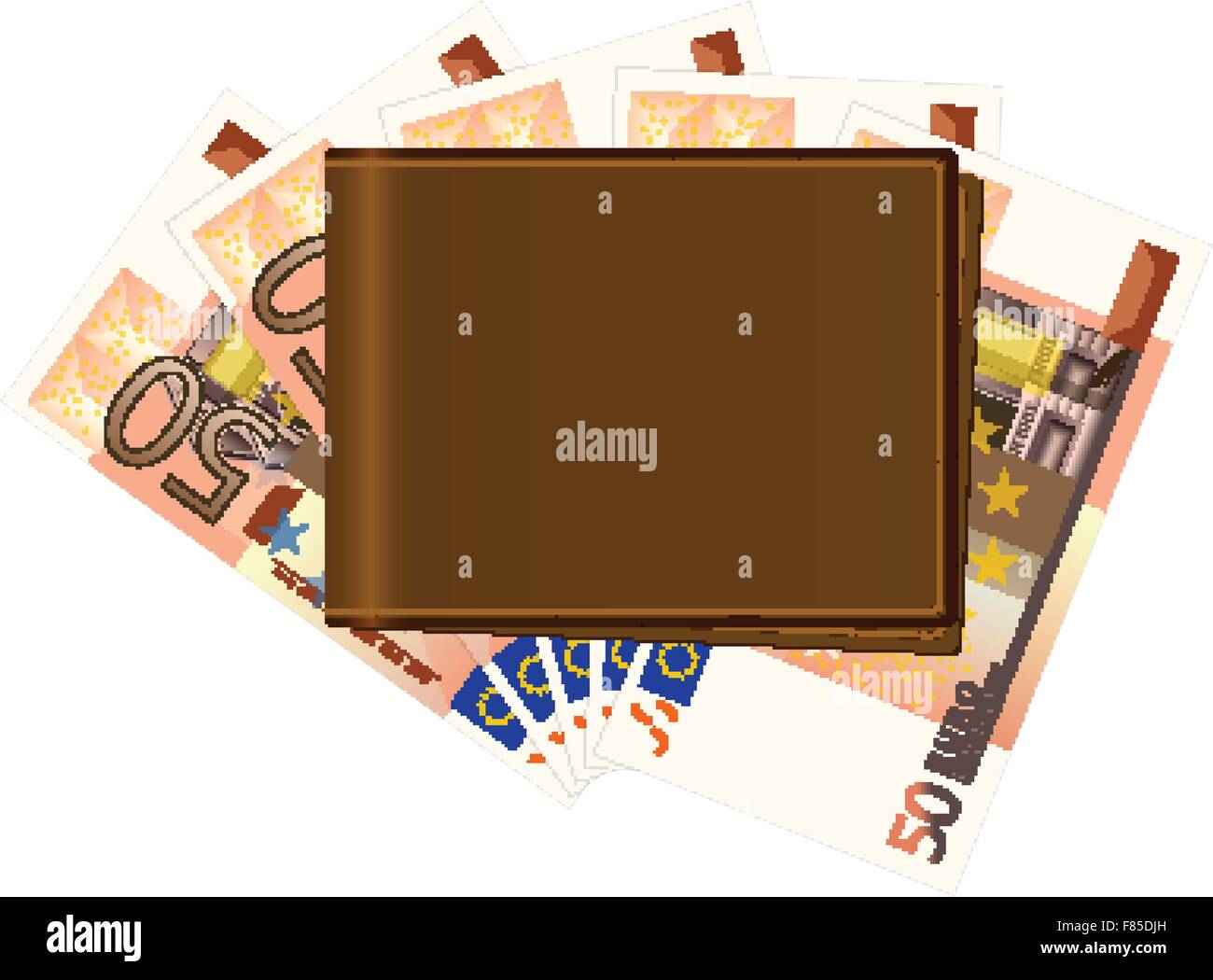 Geldbörse mit 50 Euro-Banknoten auf einem weißen Hintergrund. Vektor-Illustration. Stock Vektor