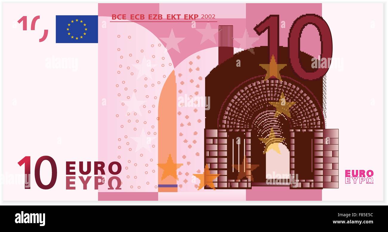 Zehn-Euro-Banknote auf weißem Hintergrund. Stock Vektor