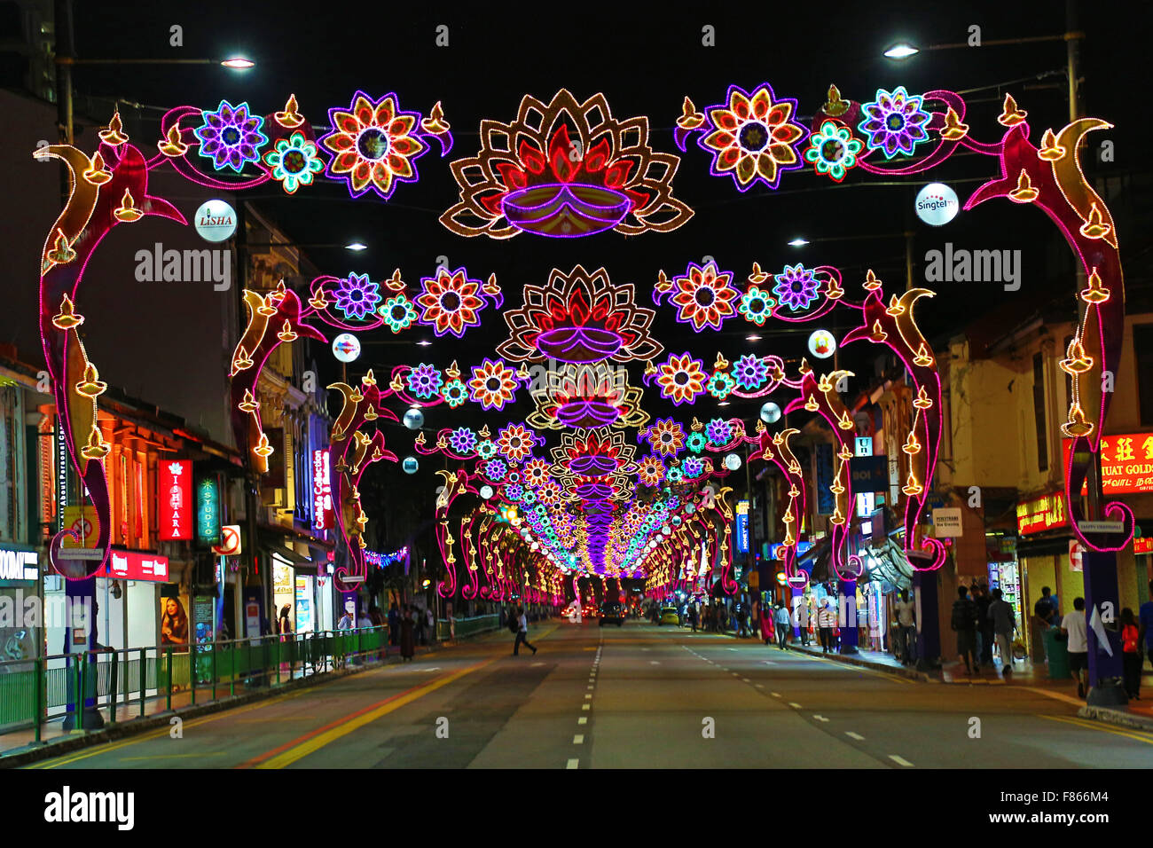 Straßenbeleuchtung für Diwali in Singapur, Republik Singapur Stockfoto