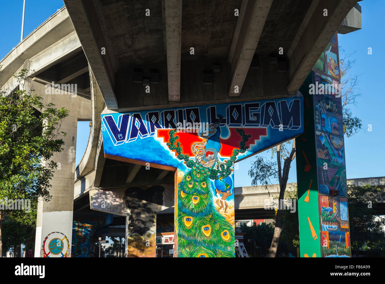 Chicano Park, Wandbild, Artwork, urban, Barrio Logan. San Diego, California, Vereinigte Staaten von Amerika. Stockfoto