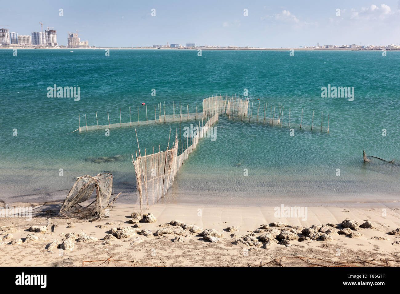 Fischernetze am Persischen Golf, Königreich von Bahrain Stockfoto