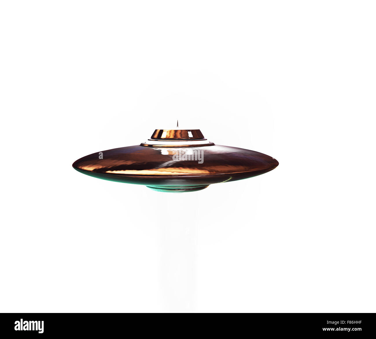 unbekanntes Flugobjekt fliegen isoliert auf weißem Hintergrund Stockfoto
