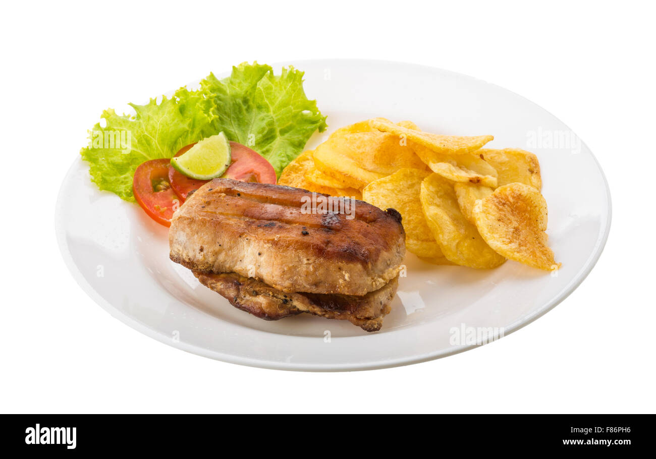 Gegrilltes Schweinefleisch mit Pommes frites Stockfotografie - Alamy