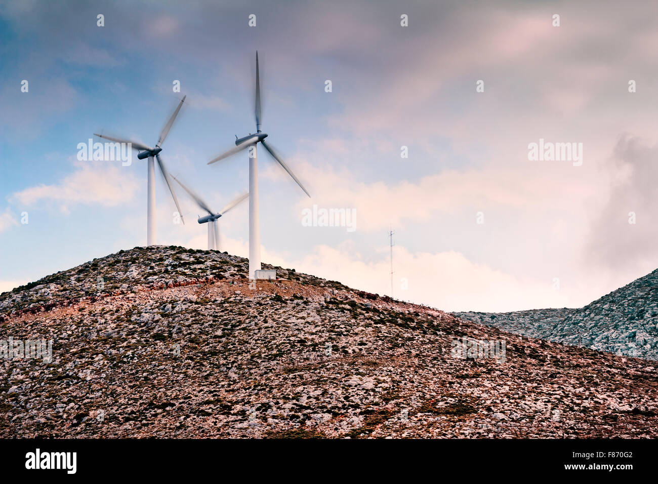 Windpark im Hochland der Insel Kreta, Griechenland Stockfoto