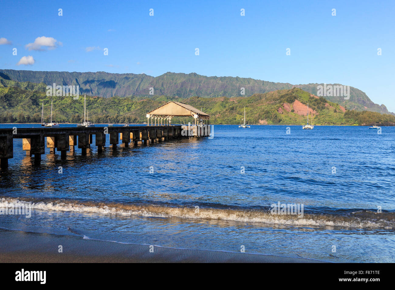 Hanalei Pier auf Kauai Stockfoto