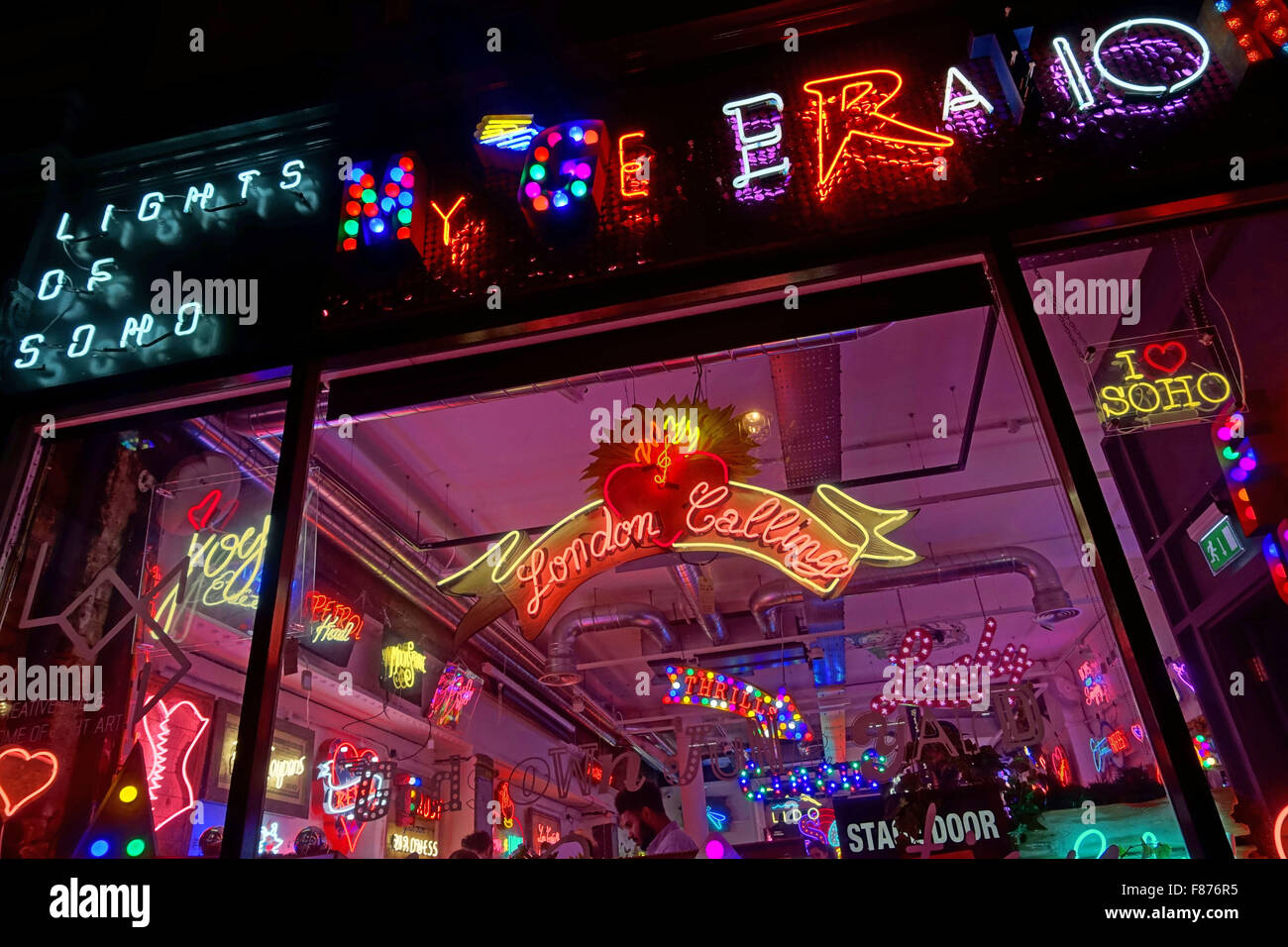 Lichter von Soho Neon Kunst Galerie, Brewer Street, Soho, London Stockfoto