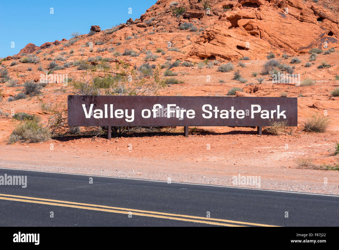 Valley of Fire State Park Zeichen.  Nevada, USA. Stockfoto