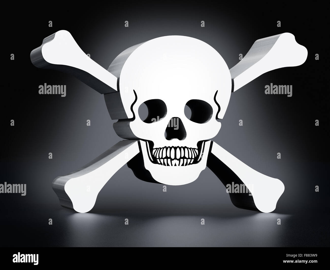 Weiß Skull &amp; Bones auf schwarzem Hintergrund Stockfoto