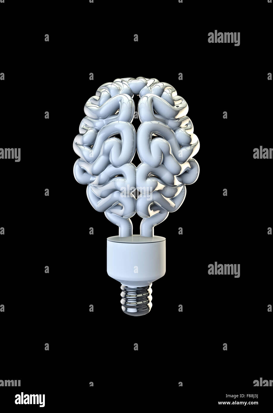 Energie Birne Gehirn / 3D-Render des menschlichen Gehirns als Energie Birne Stockfoto
