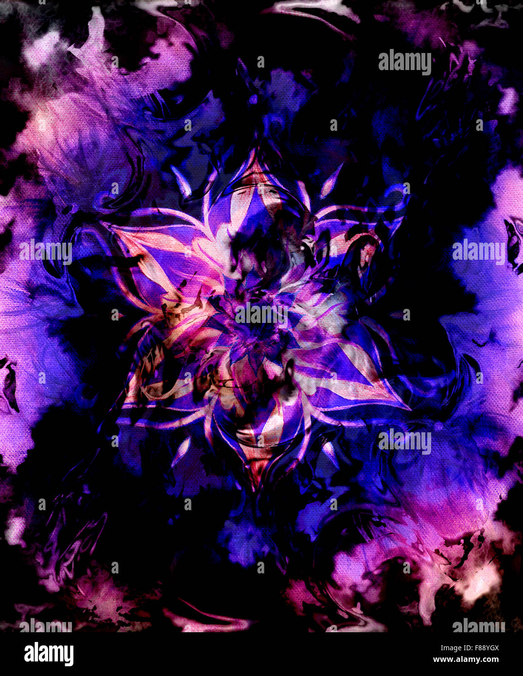 Blume Mandala auf einem rosa und violett abstrakten Hintergrund. Stockfoto