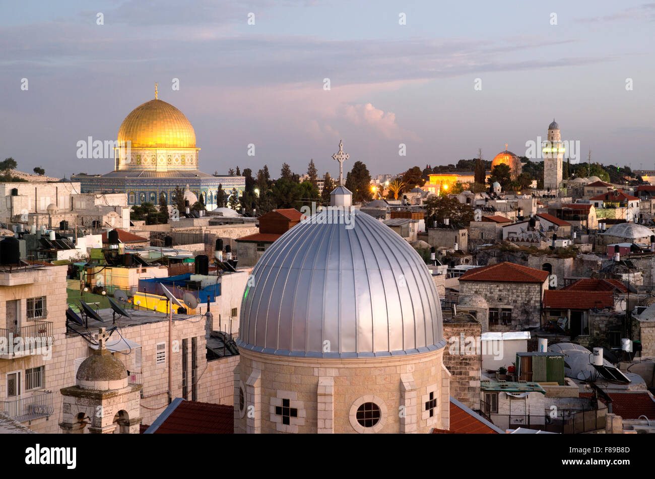Jerusalemer Altstadt in der Abenddämmerung, Israel Stockfoto