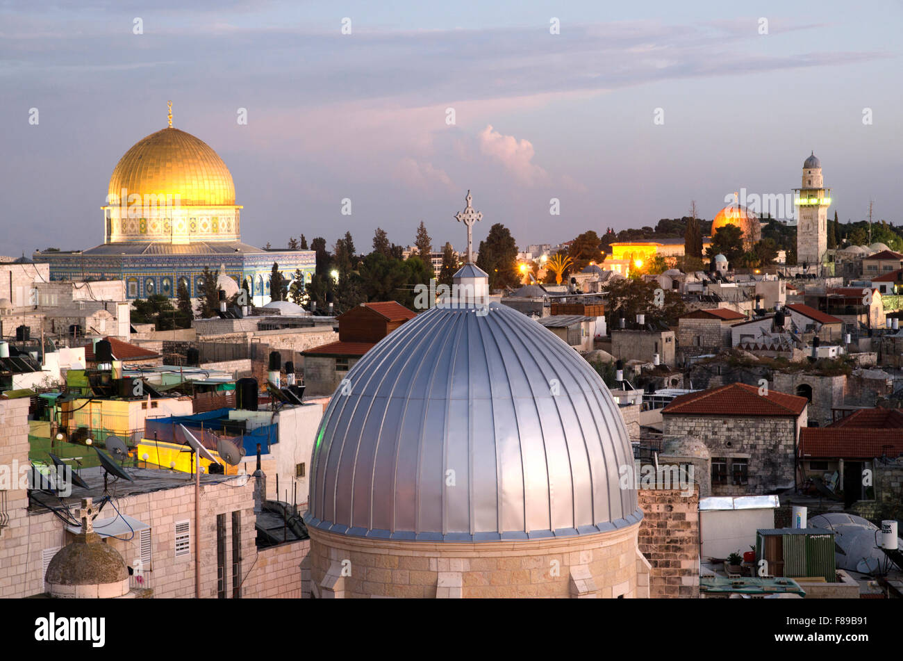 Jerusalemer Altstadt in der Abenddämmerung, Israel Stockfoto