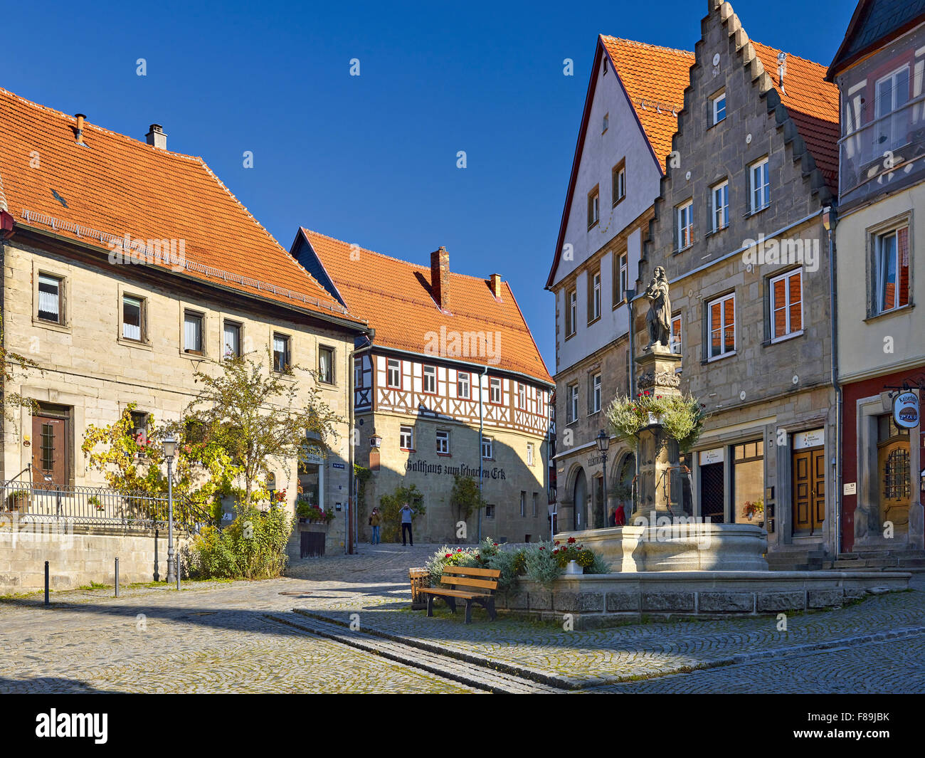 Melchior-Otto-Platz mit Johan Fellinis, Kronach, Deutschland Stockfoto