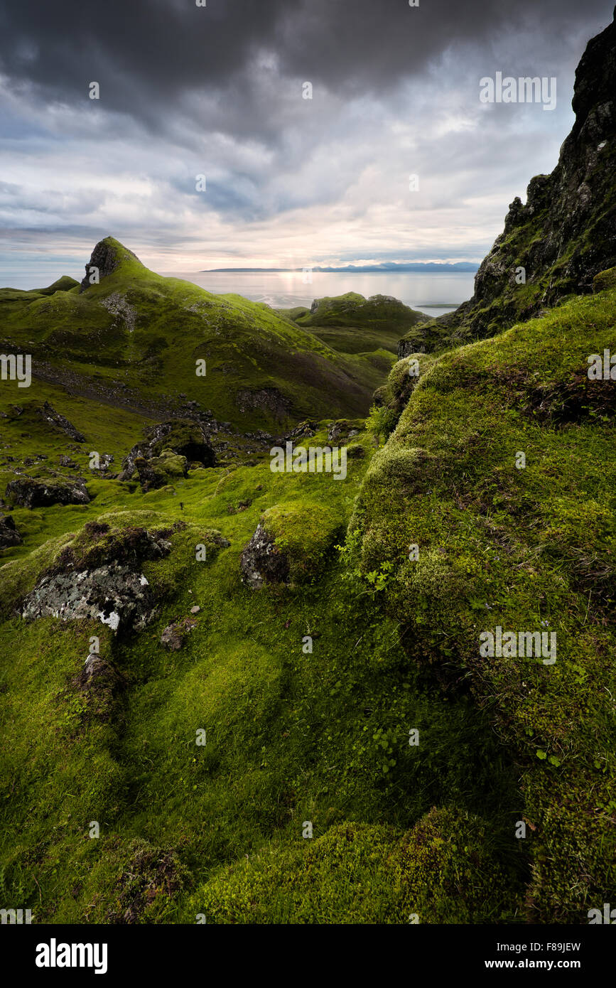 Sonnenuntergang am quiraing, Isle of Skye, Schottland, England, UK, Europa Stockfoto