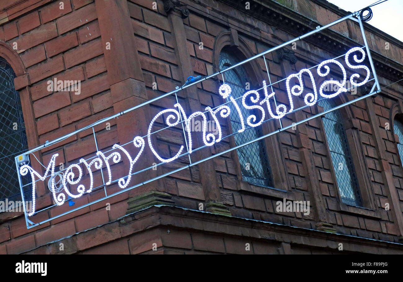 Frohe Weihnachten von Warrington, Sankey St, Cheshire, England, UK Stockfoto