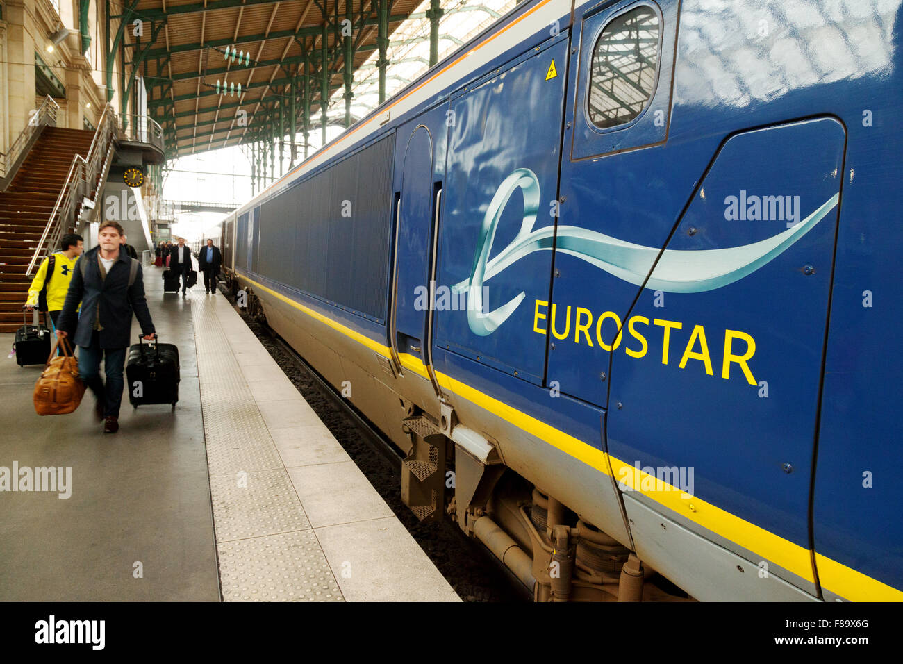 Ankunft am Gare du Nord, Paris auf einer Eurostar Zug von St. Pancras, London; Gare du Nord Bahnhof Paris Frankreich Stockfoto