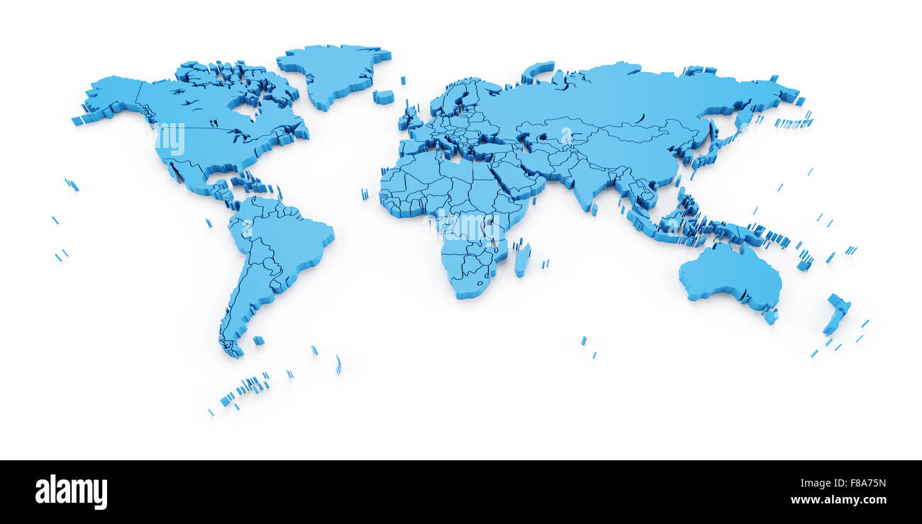 Detail-Weltkarte mit Ländergrenzen, 3d render Stockfotografie - Alamy