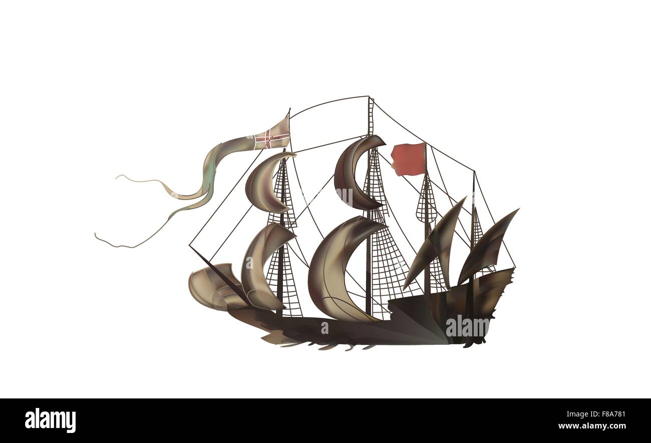 Vintage Illustration einer mittelalterlichen Segel-Fregatte Stock Vektor