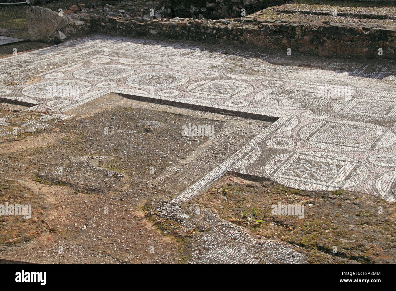 Eingangshalle Mosaikboden, Cerro da Vila römischen archäologischen Stätte und Museum, Vilamoura, Quarteira, Algarve, Portugal, Europa Stockfoto