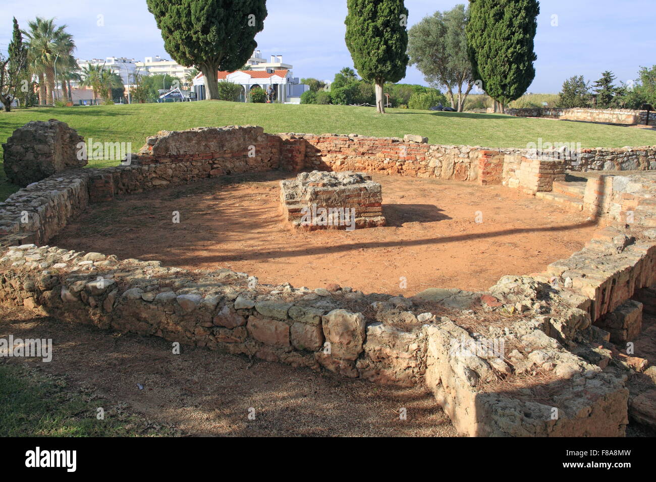 Hexagonal-Turm, Cerro da Vila römischen archäologischen Stätte und Museum, Vilamoura, Quarteira, Algarve, Portugal, Europa Stockfoto