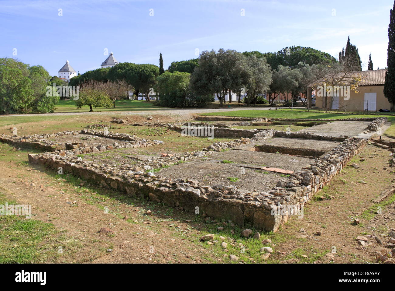 Späte römische Häuser, Cerro da Vila römischen archäologischen Stätte und Museum, Vilamoura, Quarteira, Algarve, Portugal, Europa Stockfoto