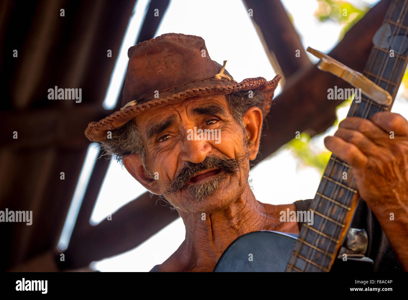 Zuckerrohr-Bauern in das Valle de Los Ingenios, Portrait mit Hut, Trinidad, Sancti Spíritus, Kuba, Kuba Sancti Spíritus, Stockfoto